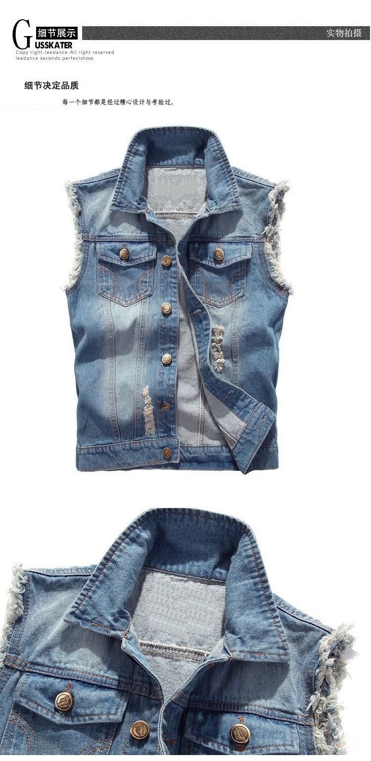 Hip Hop Jeans Coat Men Jackets for Short Sleeve Ripped Blue Jean Jackets Man 2025 Men's Denim Vest Mens Denim Shirt Husband Male