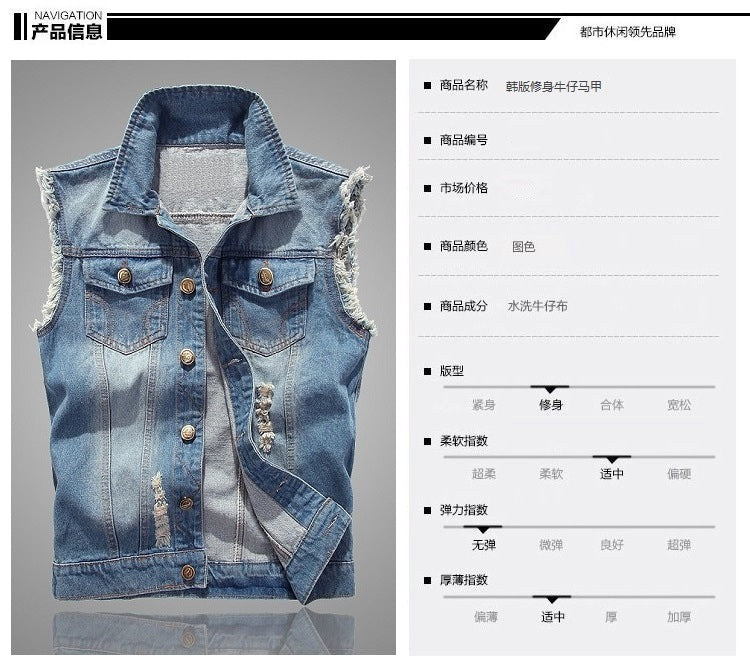 Hip Hop Jeans Coat Men Jackets for Short Sleeve Ripped Blue Jean Jackets Man 2025 Men's Denim Vest Mens Denim Shirt Husband Male
