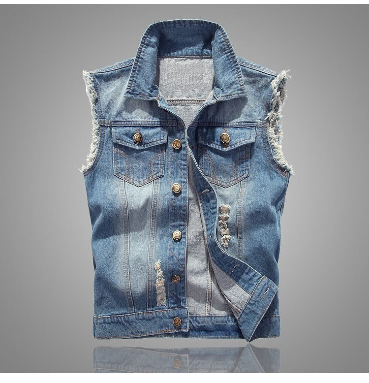 Hip Hop Jeans Coat Men Jackets for Short Sleeve Ripped Blue Jean Jackets Man 2025 Men's Denim Vest Mens Denim Shirt Husband Male