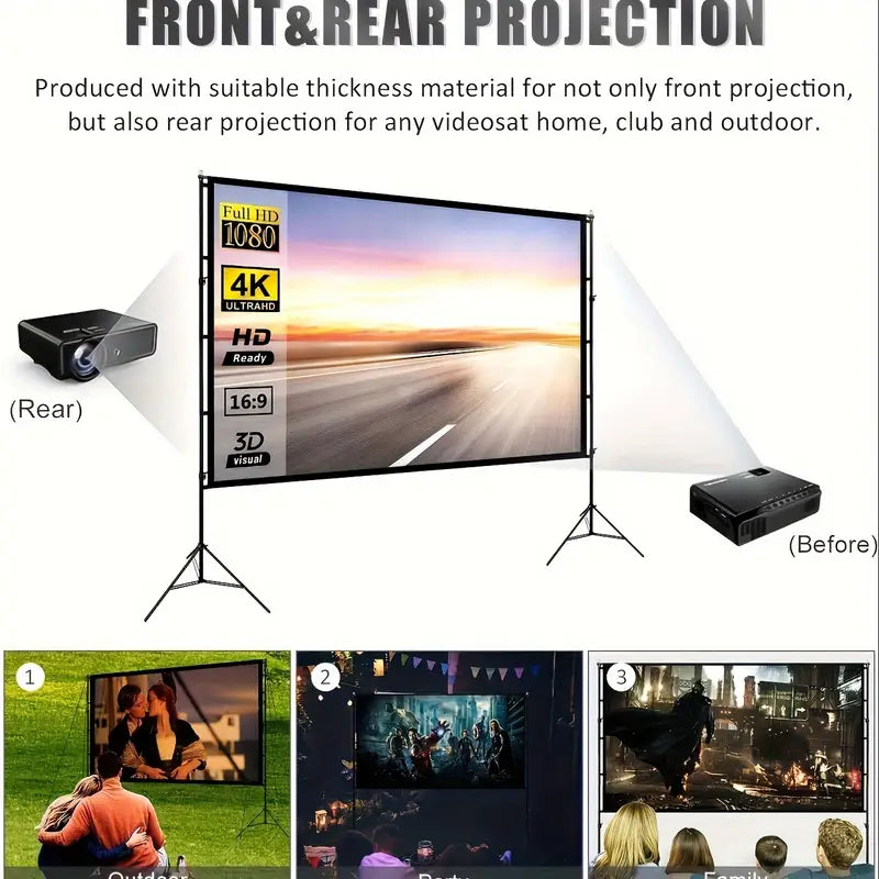 150 Inch Projector Screen, Movie Projector Screen 16:9 Folding Portable Anti-wrinkle Indoor And Outdoor Projection Double-sided Video Projector Screen, Suitable For Home, Party, Office