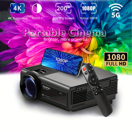 Staratlas 1080P HD Projector with WiFi, USB & AV In/Out, 4K/1080P Native Resolution, 4K/1080P Brightness