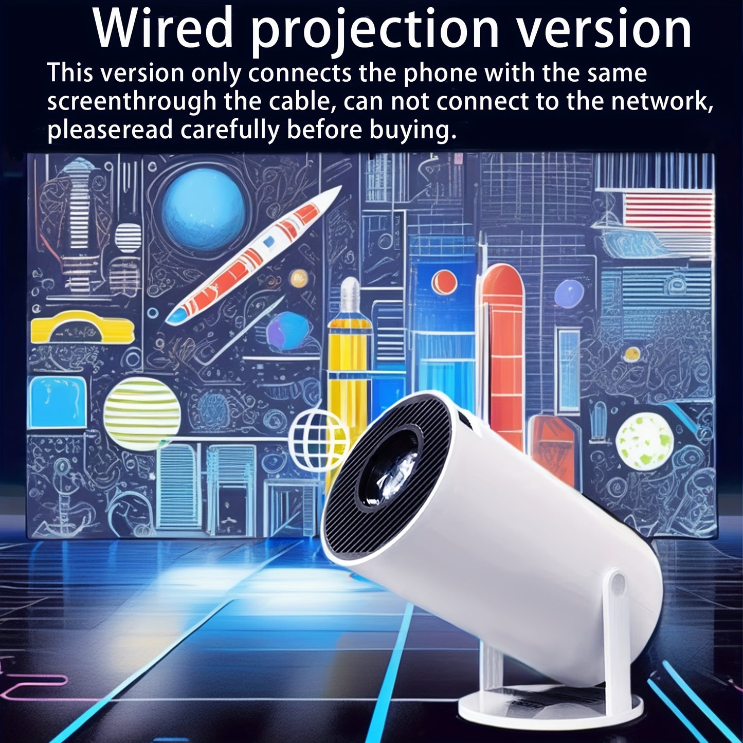 HY300 Mini Projector 4K Android 11.01080P 720 P 200ANSI Portable Wireless Home Outdoor Cinema 180° Projection Angle Adjustable