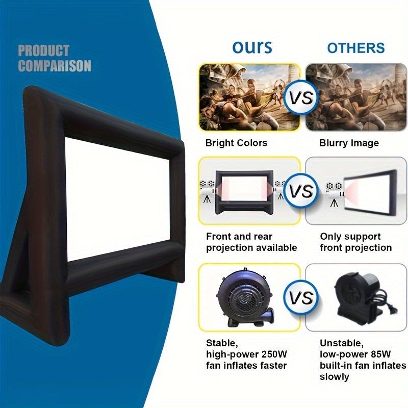 20 ft Outdoor Inflatable Projector Screen - Supports Front and Rear Projection - Includes Inflation Air Blower Storage Bag, Easy Set Up Blow Up Screen for Backyard Movie Night, Theme Parties, Celebrations