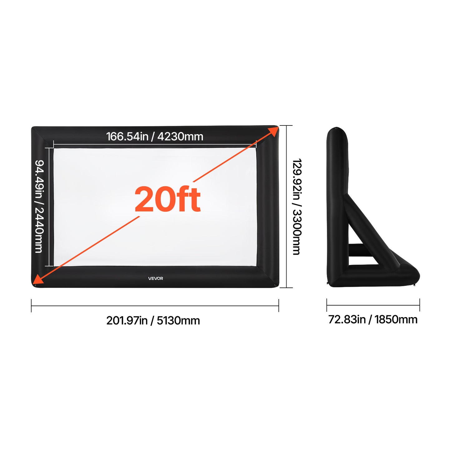 VEVOR 14/16/20FT Inflatable Projector Screen, Inflatable Movie Screen Outdoor with 120/250W Air Blower Projector Screen Oxford Fabric Material Blow Up Screen for Outdoor Backyard, Home Theater, Theme Party