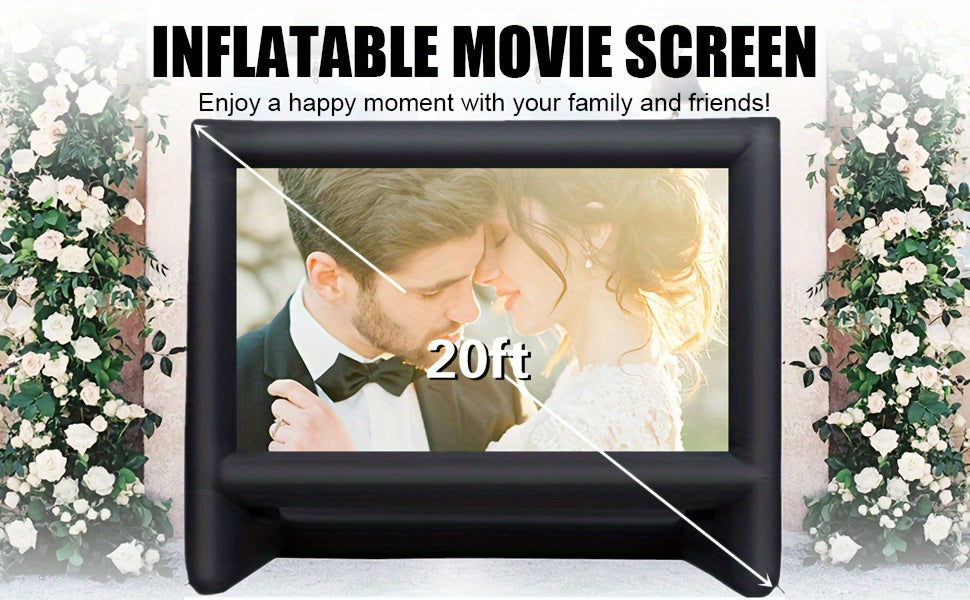 20 ft Outdoor Inflatable Projector Screen - Supports Front and Rear Projection - Includes Inflation Air Blower Storage Bag, Easy Set Up Blow Up Screen for Backyard Movie Night, Theme Parties, Celebrations