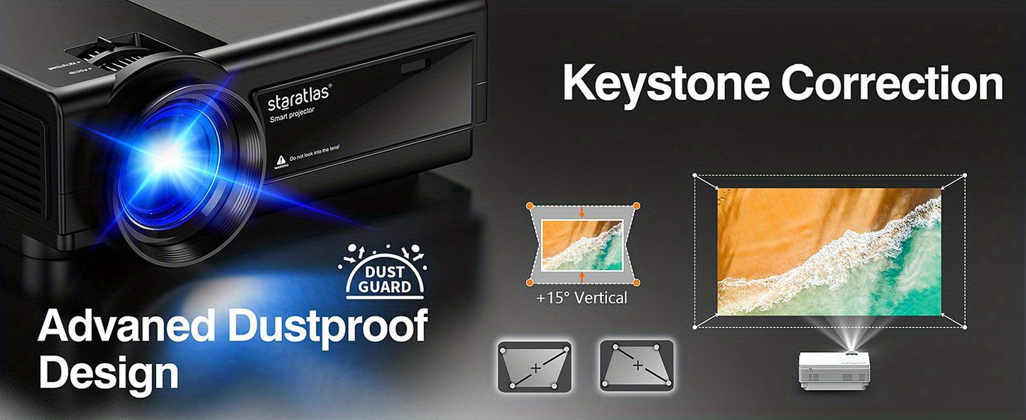 Staratlas 1080P HD Projector with WiFi, USB & AV In/Out, 4K/1080P Native Resolution, 4K/1080P Brightness