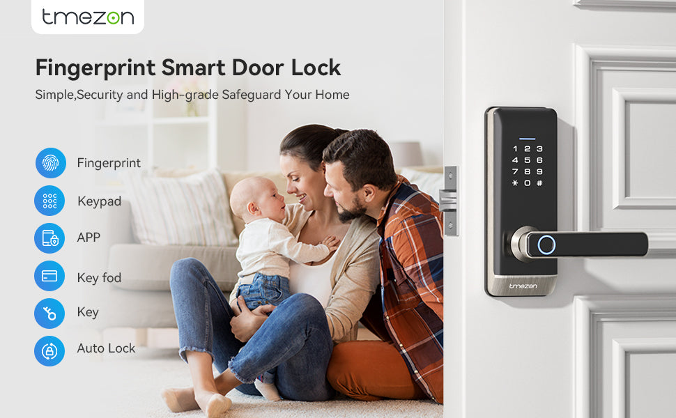Smart Door Lock, TMEZON Keyless Entry  Fingerprint Door Lock with Keypad Digital Door Lock with Handle for Home, Remote/Card