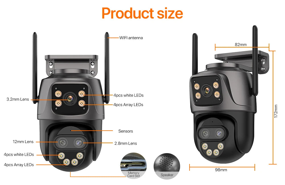 IP Camera 6K 9MP HD WiFi Outdoor Camera 8x Zoom Three Lens Dual Screen Home Security PTZ Camera 6MP Video Surveillance iCSee