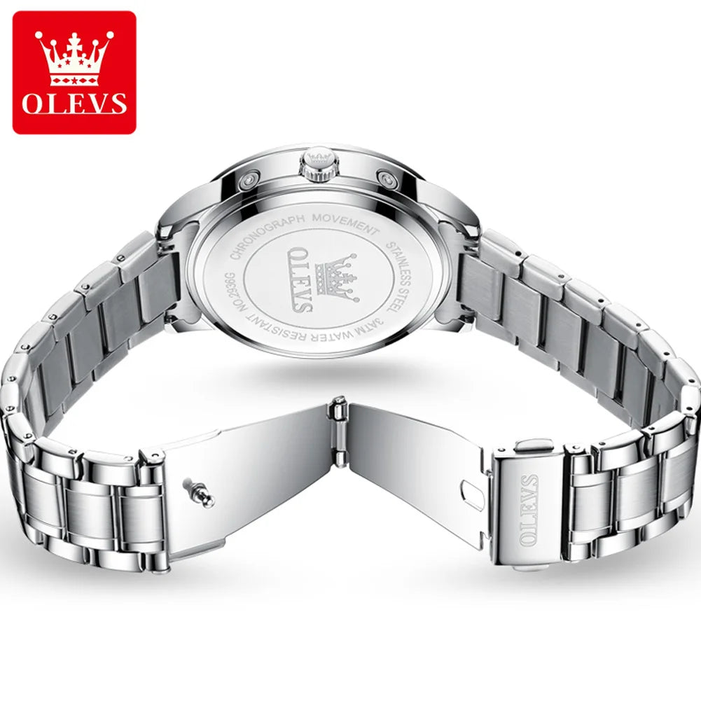 OLEVS 2936 Men's Luxury Watch Auto Date Chronograph Moon Phase Waterproof Stainless Steel  Strap Christmas Gift