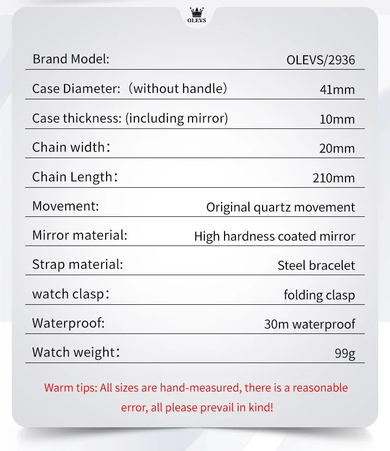 OLEVS 2936 Men's Luxury Watch Auto Date Chronograph Moon Phase Waterproof Stainless Steel  Strap Christmas Gift