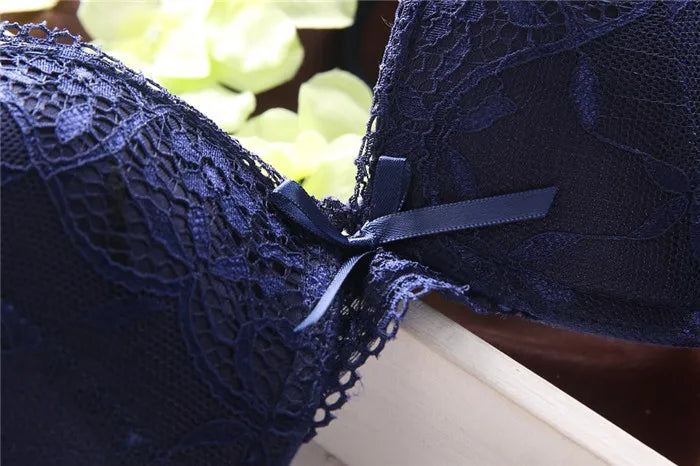 European Style Sexy Bra Set Women Cotton Underwear Sexy Lace Panties Female Push Up Brassiere Fashion Solid Color Lingerie Set