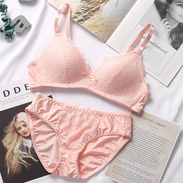 Women Briefs Female Intimates Lace Bra Sets Seamless Underwear Plus Size Sexy Panties Lingerie Padded Bralette Ultrathin ABC Bra