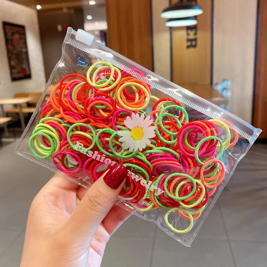 100 Pcs/Lot Small Hair Ties Gum Colorful Nylon Rubber Band Rope Doll Khaki Black Elastic Hair Bands For Baby Girls Accessories