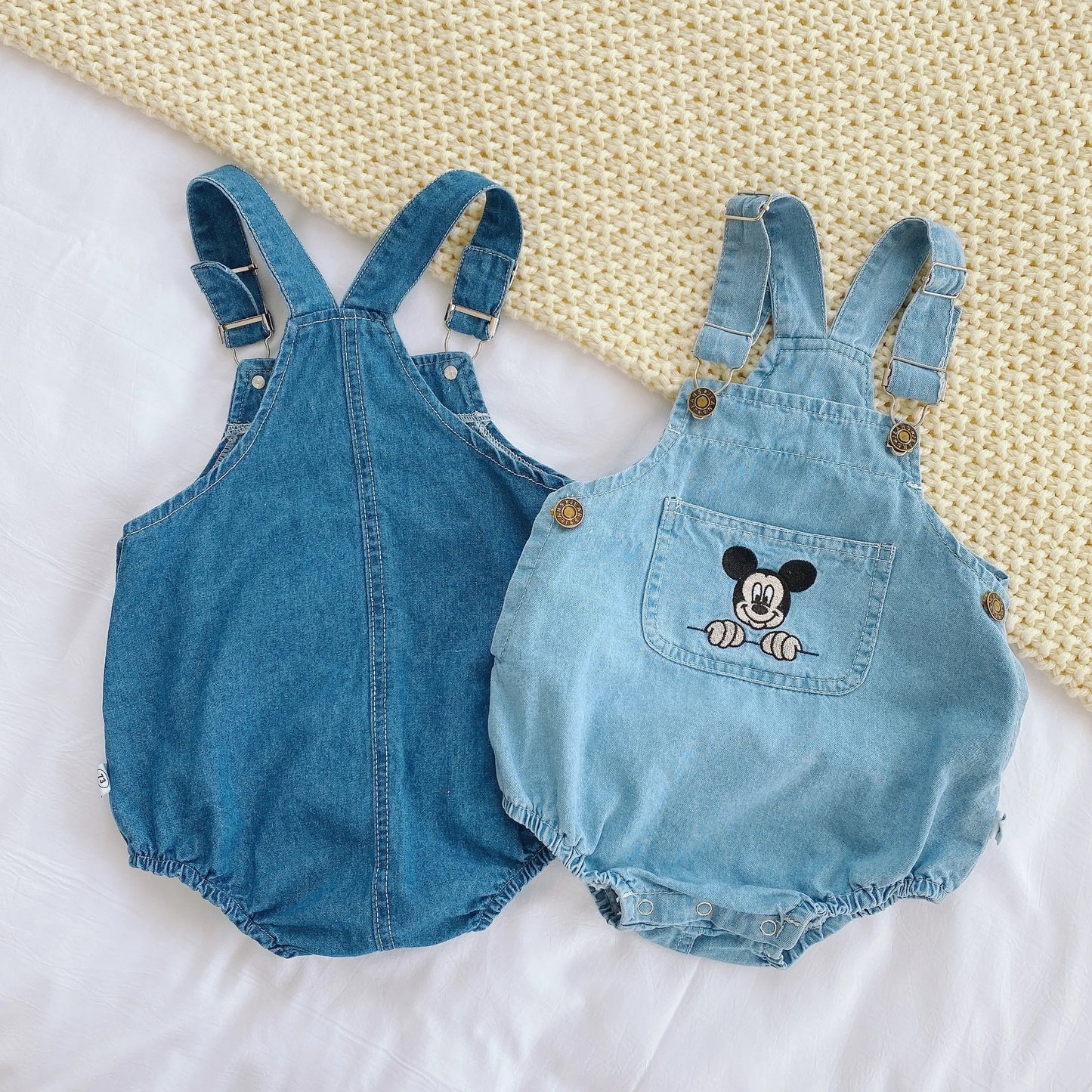 Mickey Mouse Newborn Baby Clothes Summer 2021 Girls Boy Cowboy Children Rompers Disney Cartoon Jumpsuit Sling Strap Kids Outfits