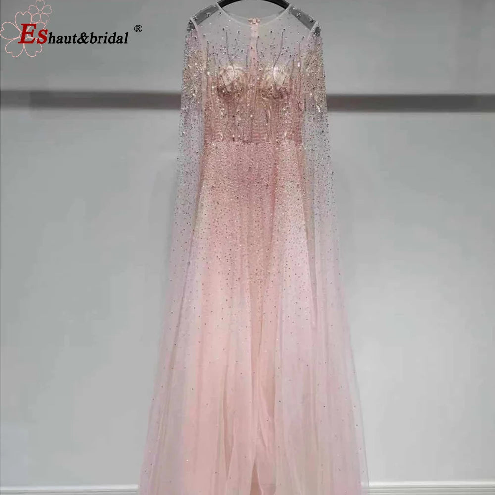 Elegant Dubai Arabic Evening Dresses for Women 2025 Long Sleeves O Neck A-Line Luxury Formal Prom Wedding Party Gowns Customized