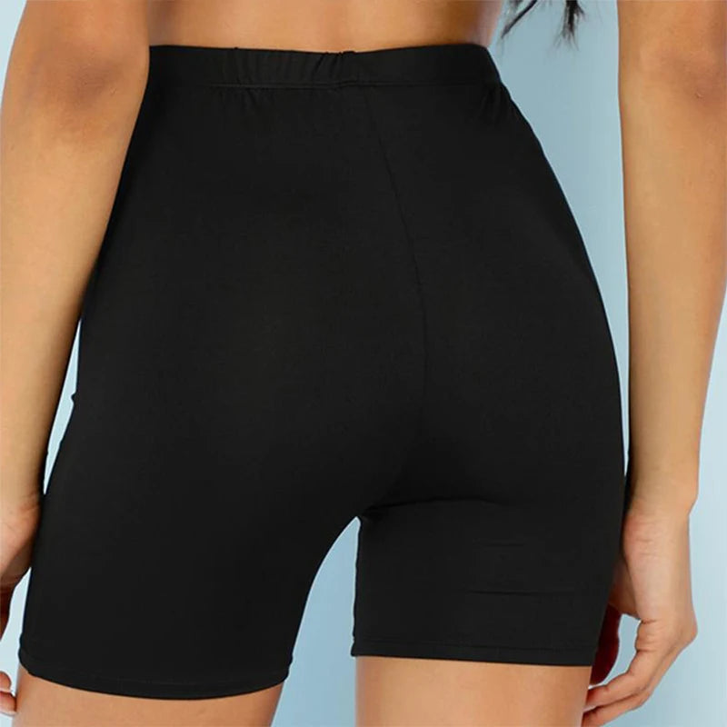 Women Thin Shorts For Summer Fitness High Waist Fashion Cycling Bike Shorts Female Black Slim Knee-Length Bottoms Stretch Shorts