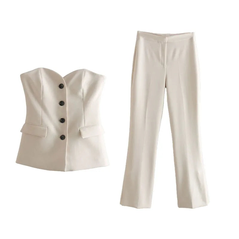 ZATRHMBM 2022 Female Clothing New Fashion Vintage Side Slit Straight-leg Lady Trousers Zip Fly White Women Pants High Waist