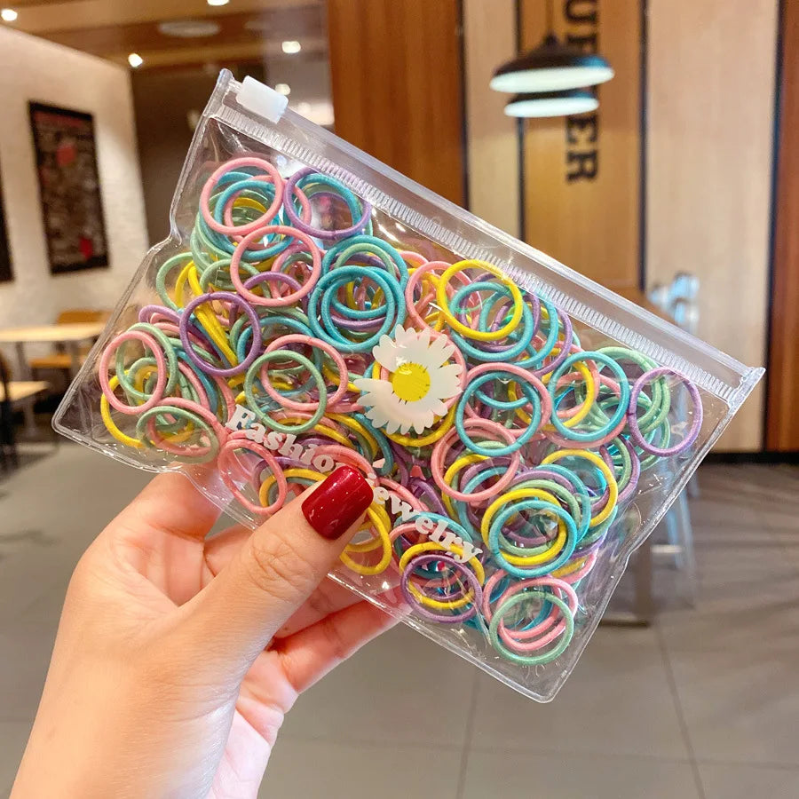 100 Pcs/Lot Small Hair Ties Gum Colorful Nylon Rubber Band Rope Doll Khaki Black Elastic Hair Bands For Baby Girls Accessories