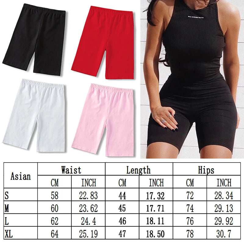 Women Thin Shorts For Summer Fitness High Waist Fashion Cycling Bike Shorts Female Black Slim Knee-Length Bottoms Stretch Shorts
