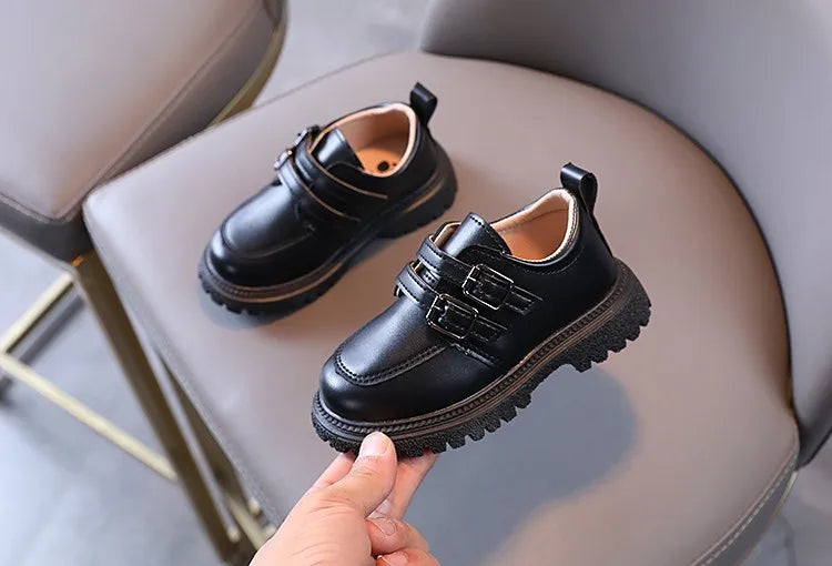 Kids Autumn Leather Shoes Casual Leisure School Boys Girls Single Shoe Size 21-30 Toddler Black Brown Round Toe Childern Shoe