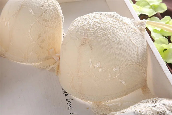 European Style Sexy Bra Set Women Cotton Underwear Sexy Lace Panties Female Push Up Brassiere Fashion Solid Color Lingerie Set