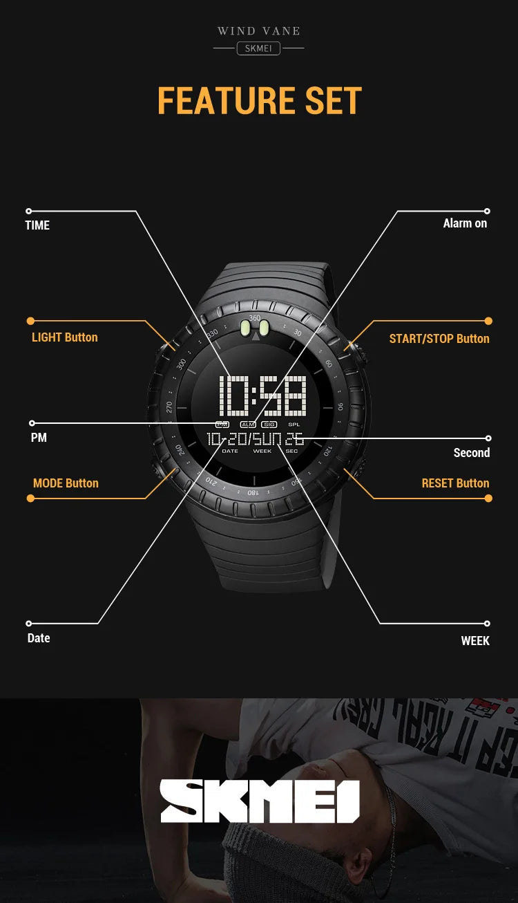 Fashion Sport Digital Watch Men Waterproof Chrono Alarm Outdoor Electronic Clock Man SKMEI Military Wristwatch Relogio Masculino