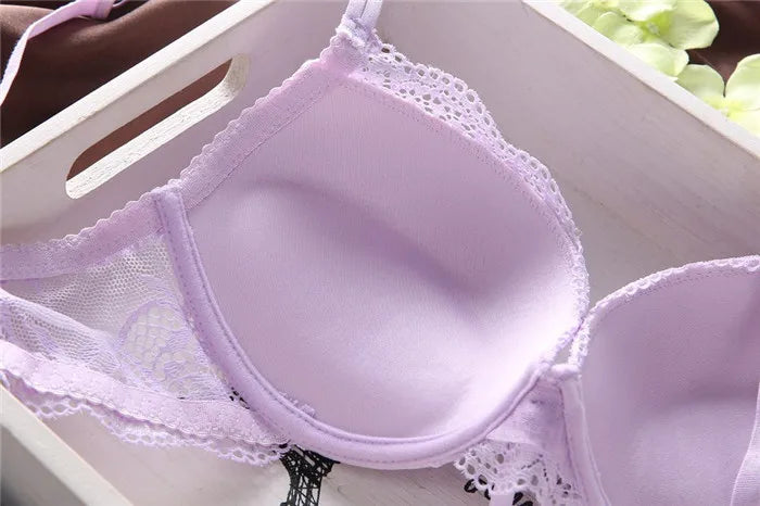 European Style Sexy Bra Set Women Cotton Underwear Sexy Lace Panties Female Push Up Brassiere Fashion Solid Color Lingerie Set