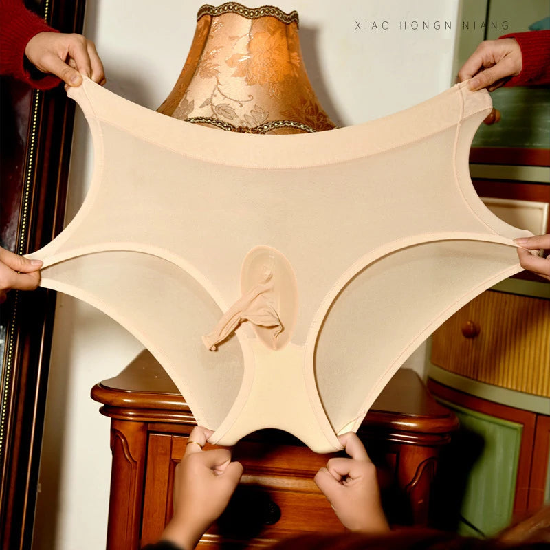 New sexy Men under wear Plus size Briefs Milk Silk Penis Pouch shorts Opened Penis Sleeve High elasticity Shiny gay underwear