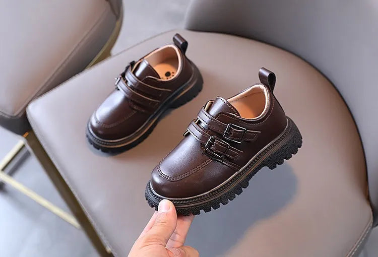 Kids Autumn Leather Shoes Casual Leisure School Boys Girls Single Shoe Size 21-30 Toddler Black Brown Round Toe Childern Shoe