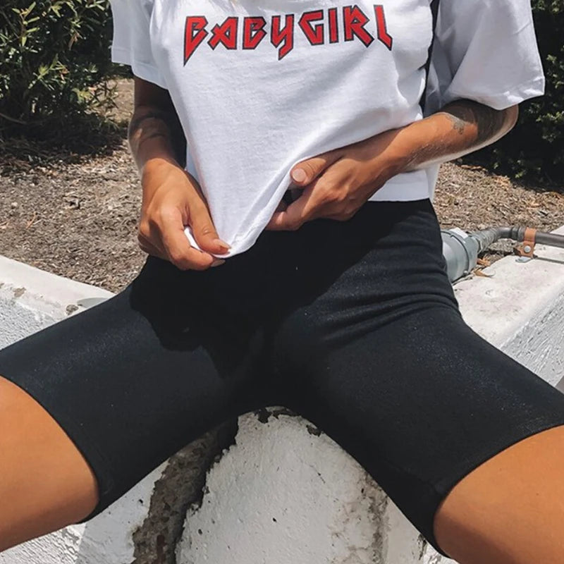 Women Thin Shorts For Summer Fitness High Waist Fashion Cycling Bike Shorts Female Black Slim Knee-Length Bottoms Stretch Shorts