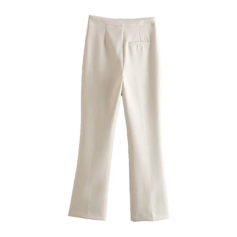 ZATRHMBM 2022 Female Clothing New Fashion Vintage Side Slit Straight-leg Lady Trousers Zip Fly White Women Pants High Waist