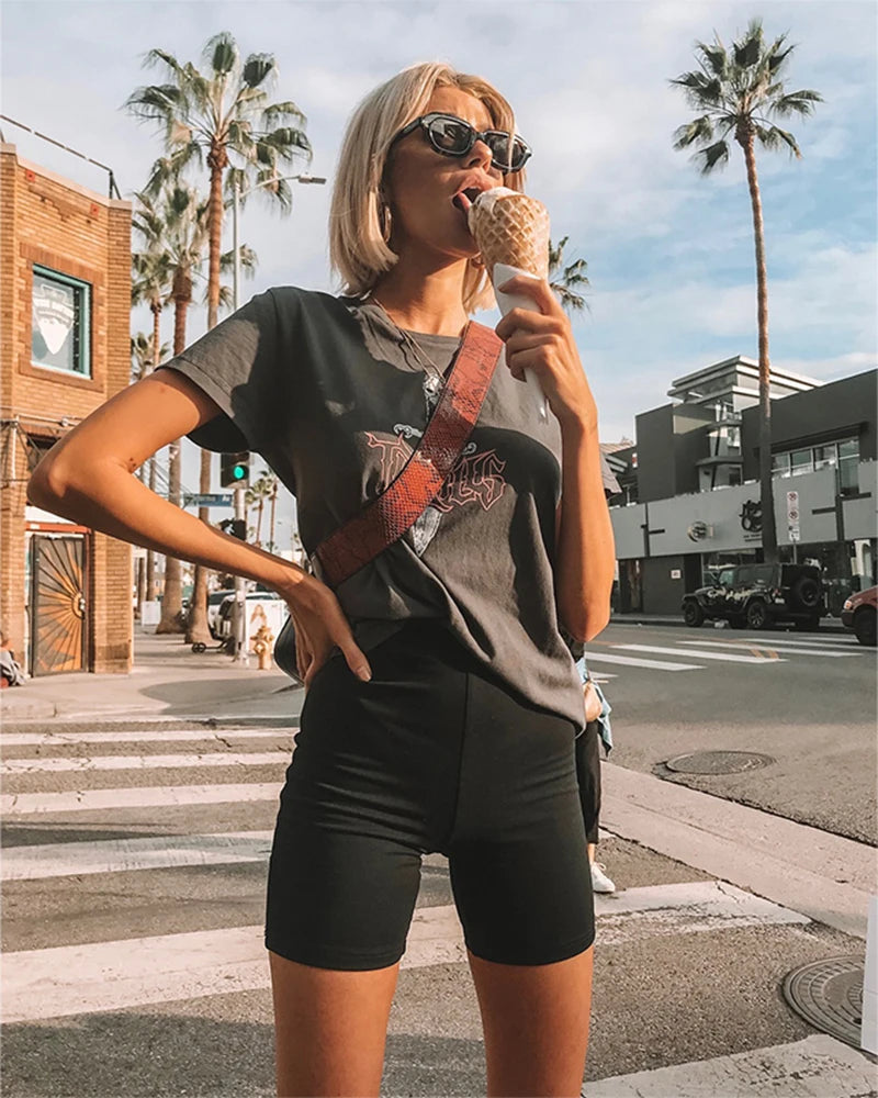 Women Thin Shorts For Summer Fitness High Waist Fashion Cycling Bike Shorts Female Black Slim Knee-Length Bottoms Stretch Shorts