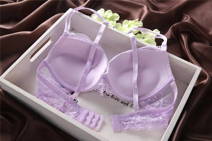 European Style Sexy Bra Set Women Cotton Underwear Sexy Lace Panties Female Push Up Brassiere Fashion Solid Color Lingerie Set