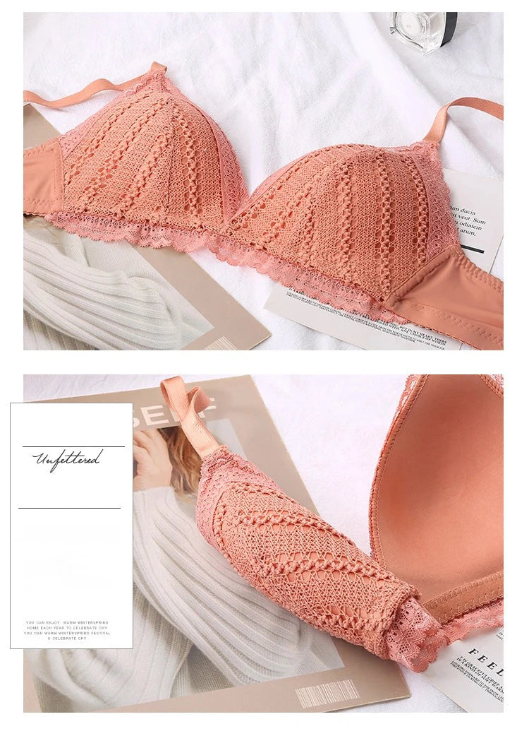 Women Briefs Female Intimates Lace Bra Sets Seamless Underwear Plus Size Sexy Panties Lingerie Padded Bralette Ultrathin ABC Bra