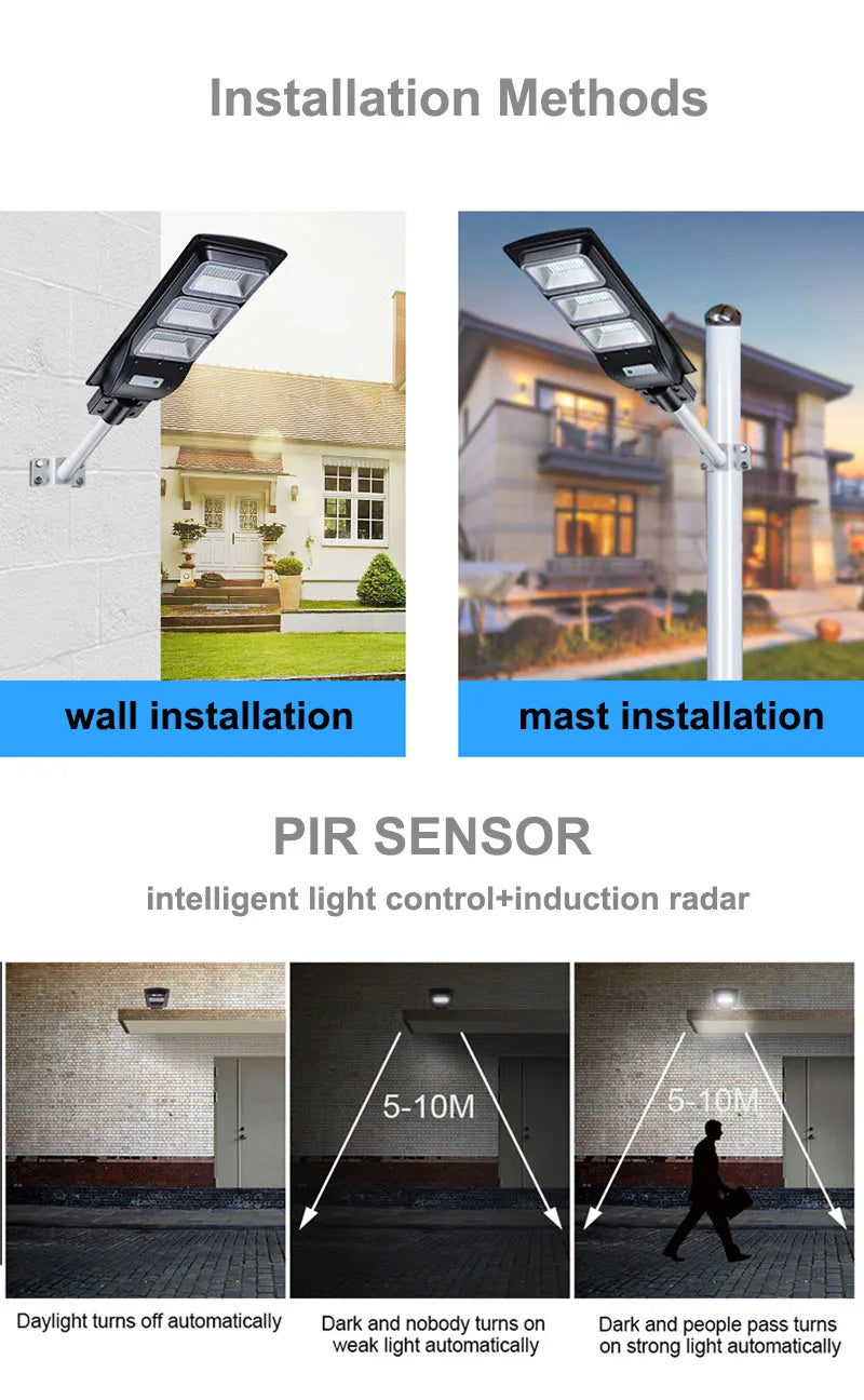 Solar Street Lights Outdoor Lights for Garden Waterproof IP65 Road Solar Powered Lantern Wall Lamp 20W 40W 60W High Brightness