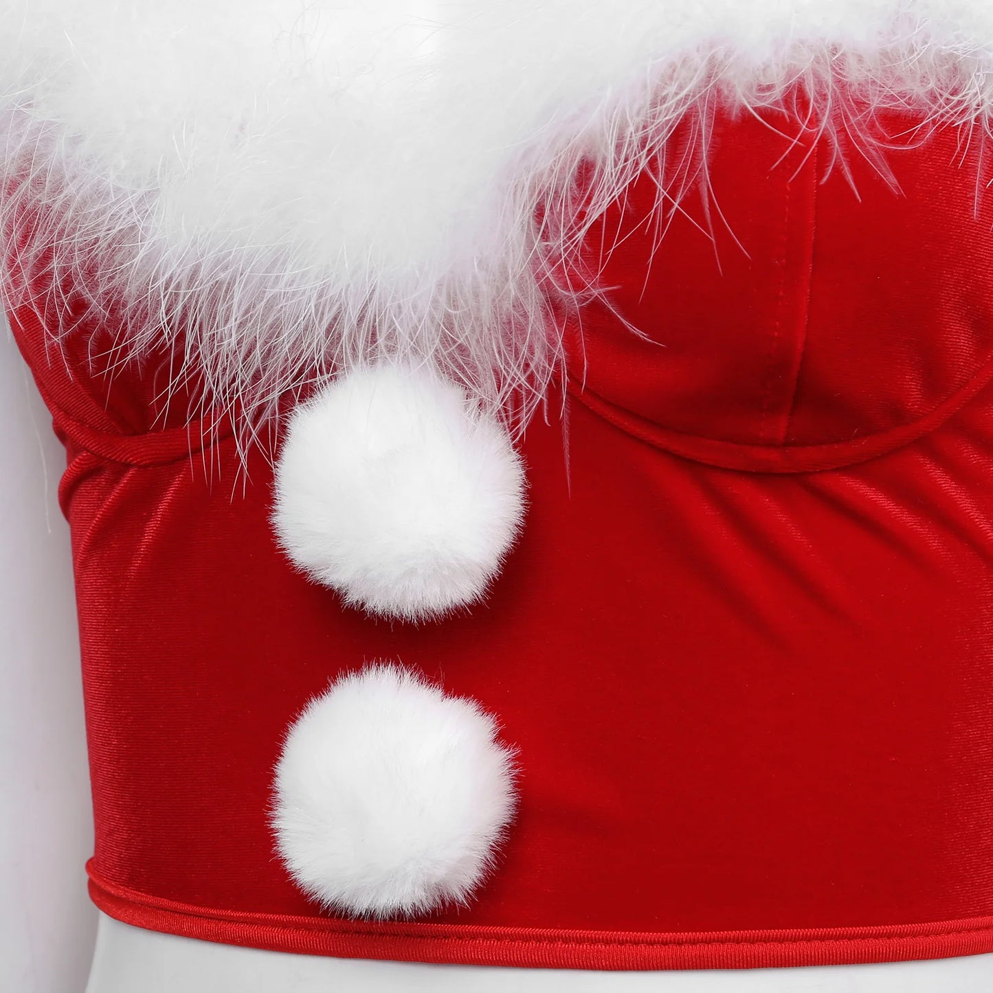 Women Christmas Costume Underwired Bra Faux Fur Flannel Corset Crop Top Xmas Santa Claus Dress Up Carnival Theme Party Clubwear