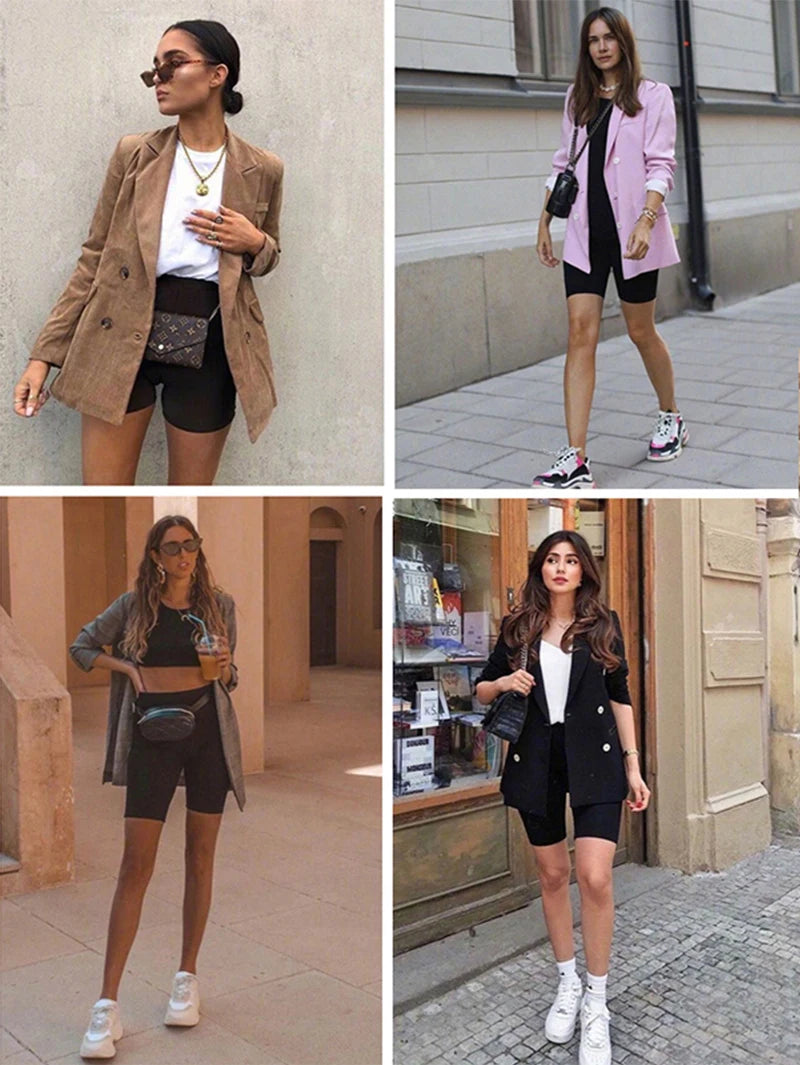 Women Thin Shorts For Summer Fitness High Waist Fashion Cycling Bike Shorts Female Black Slim Knee-Length Bottoms Stretch Shorts