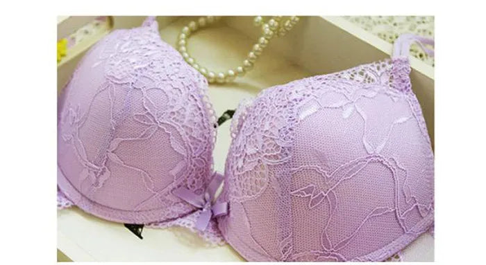 European Style Sexy Bra Set Women Cotton Underwear Sexy Lace Panties Female Push Up Brassiere Fashion Solid Color Lingerie Set