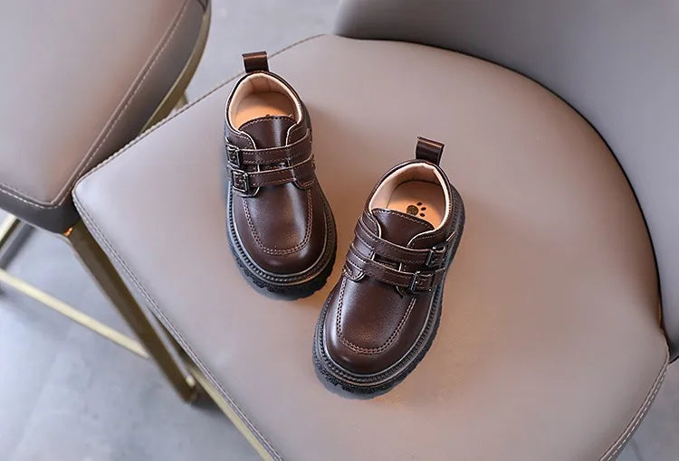 Kids Autumn Leather Shoes Casual Leisure School Boys Girls Single Shoe Size 21-30 Toddler Black Brown Round Toe Childern Shoe