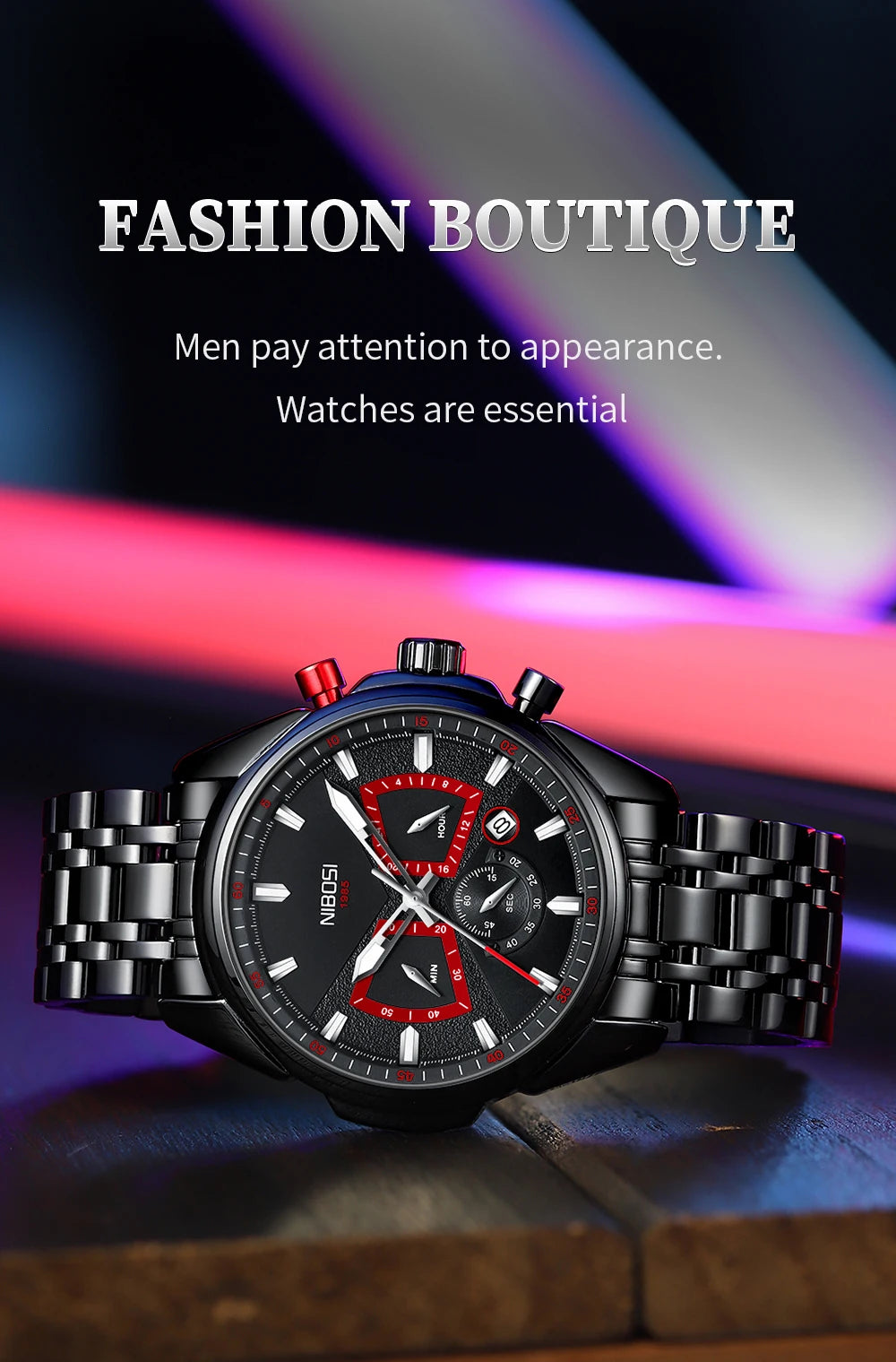 NIBOSI Brand Mens Watches Brand Luxury Military Sports Chronograph Waterproof Quartz Watch For Men Wristwatch Reloj Hombre