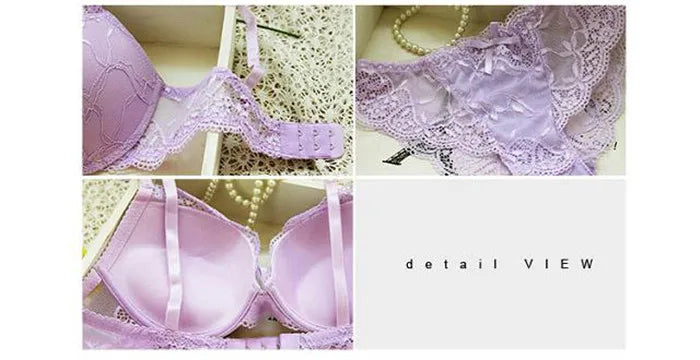 European Style Sexy Bra Set Women Cotton Underwear Sexy Lace Panties Female Push Up Brassiere Fashion Solid Color Lingerie Set