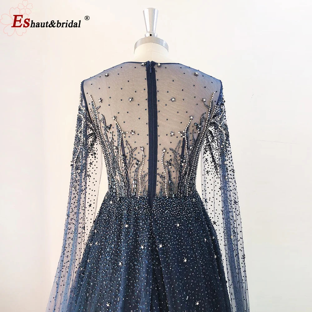 Elegant Dubai Arabic Evening Dresses for Women 2025 Long Sleeves O Neck A-Line Luxury Formal Prom Wedding Party Gowns Customized