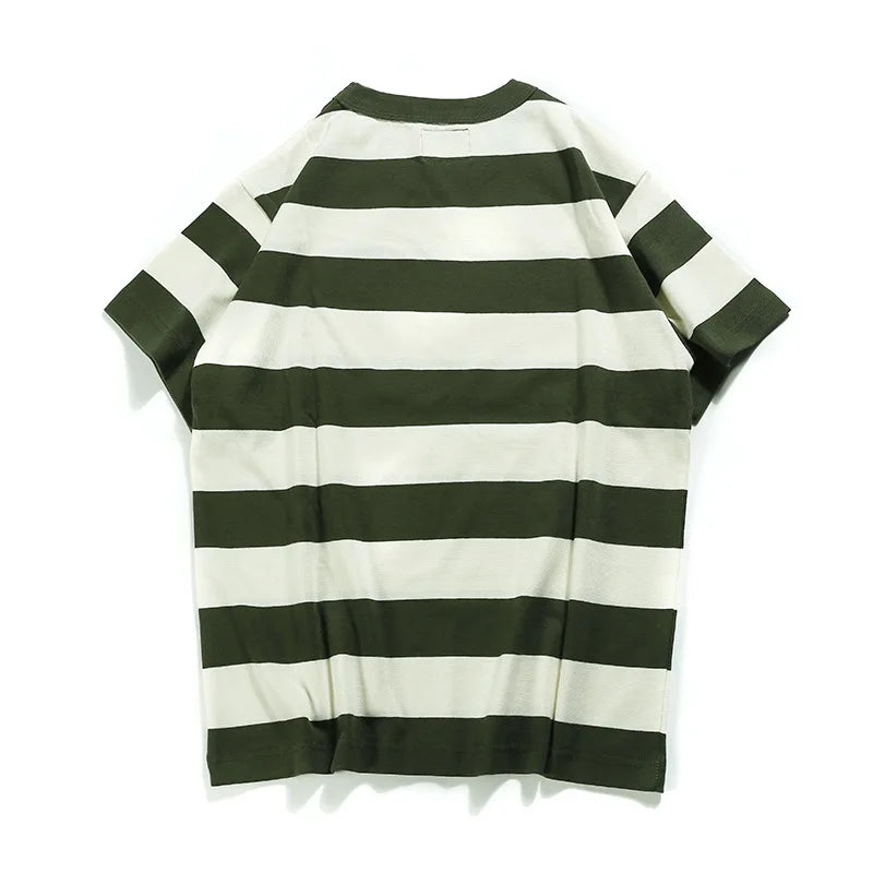 Summer Fashion Short Sleeve T-shirts For Men Classical Zebra Striped Heavy Thick Tees Male Casual Large Size Loose Pullover Tops