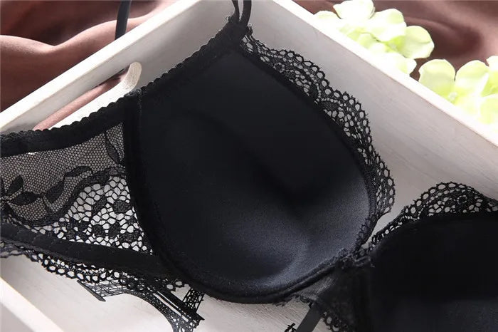 European Style Sexy Bra Set Women Cotton Underwear Sexy Lace Panties Female Push Up Brassiere Fashion Solid Color Lingerie Set