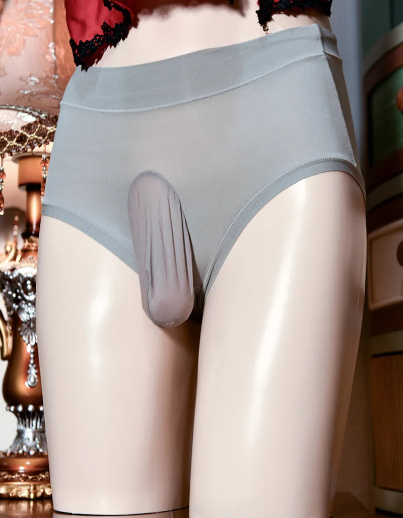 New sexy Men under wear Plus size Briefs Milk Silk Penis Pouch shorts Opened Penis Sleeve High elasticity Shiny gay underwear