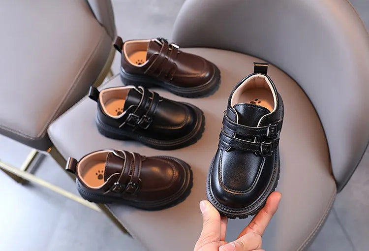 Kids Autumn Leather Shoes Casual Leisure School Boys Girls Single Shoe Size 21-30 Toddler Black Brown Round Toe Childern Shoe