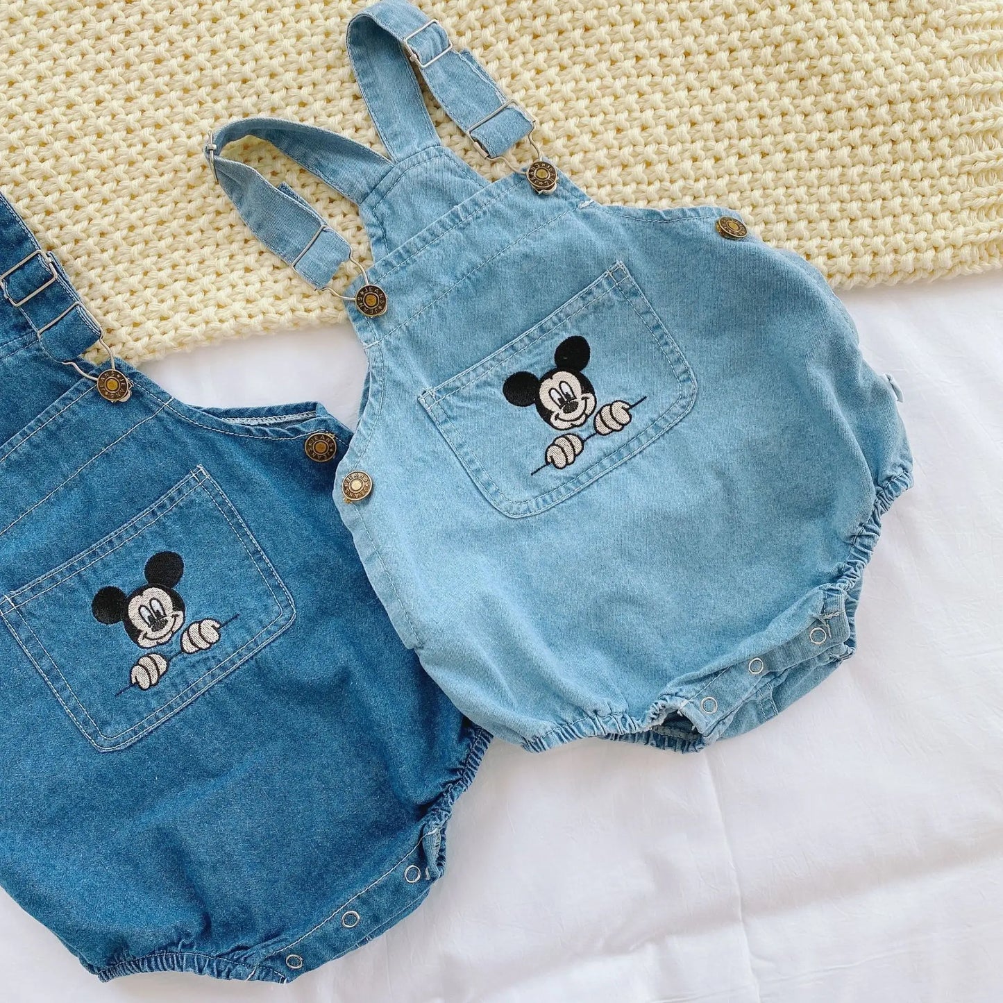 Mickey Mouse Newborn Baby Clothes Summer 2021 Girls Boy Cowboy Children Rompers Disney Cartoon Jumpsuit Sling Strap Kids Outfits
