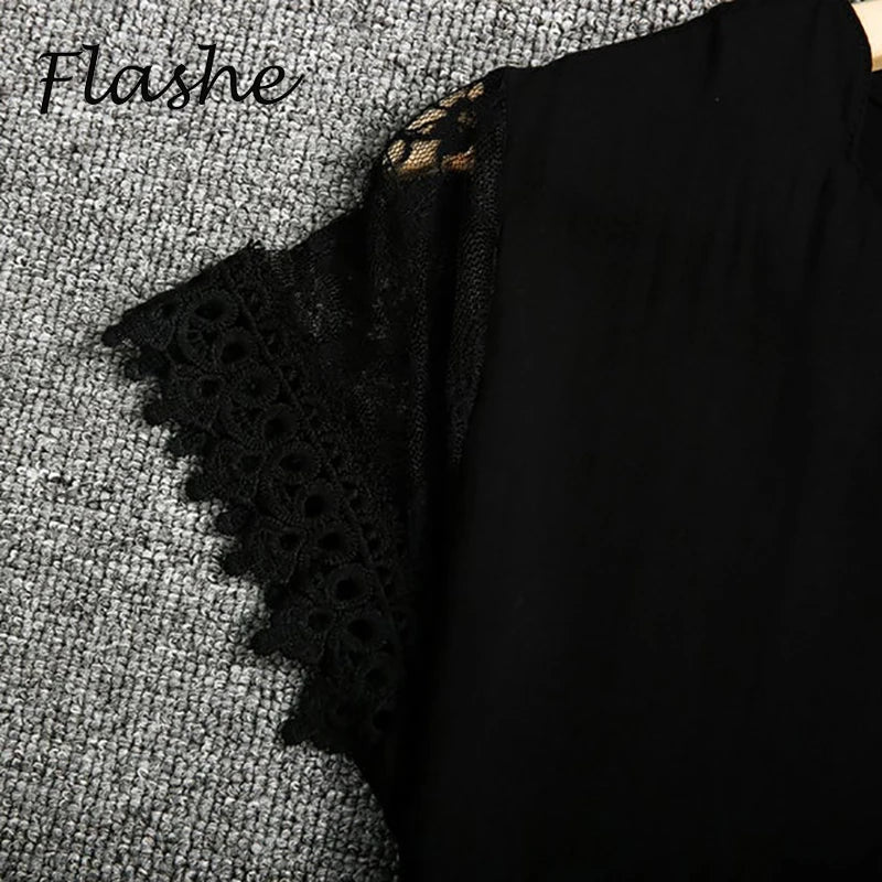 Elegant Dresses for Women V Neck Lace Sleeves Short Dress Women Spring Summer Sexy Ladies Short Sleeve Black Party Dress 2022