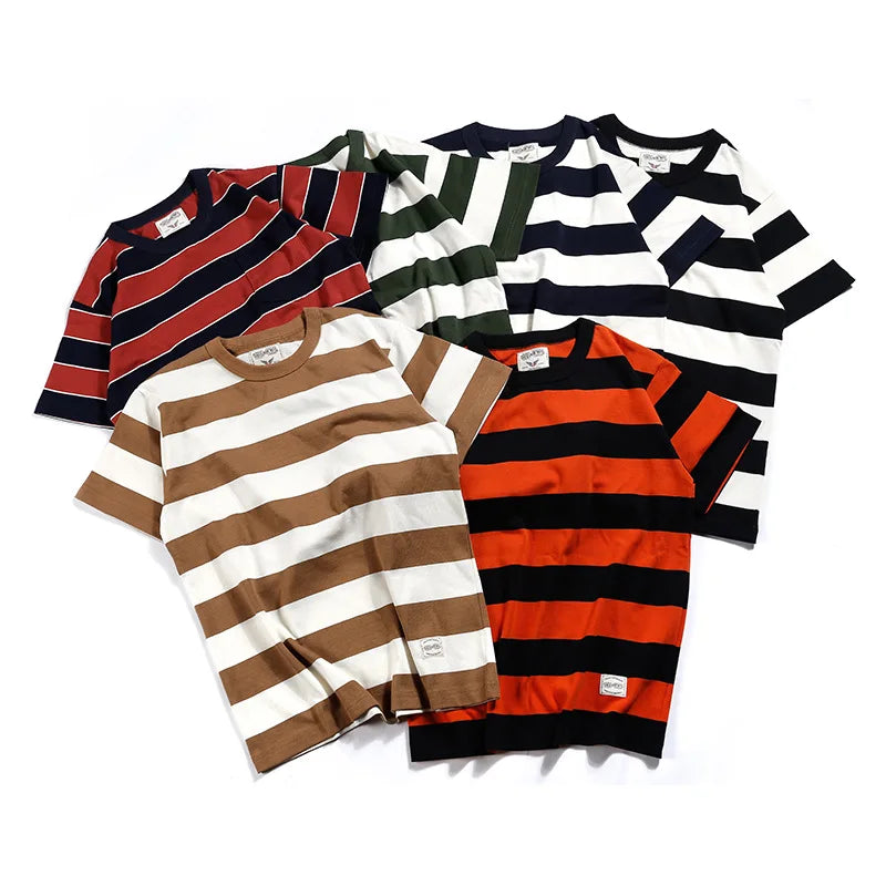 Summer Fashion Short Sleeve T-shirts For Men Classical Zebra Striped Heavy Thick Tees Male Casual Large Size Loose Pullover Tops