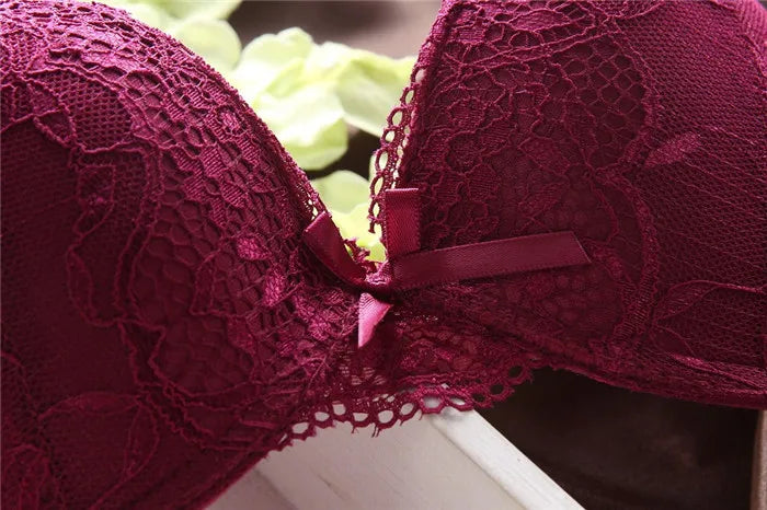 European Style Sexy Bra Set Women Cotton Underwear Sexy Lace Panties Female Push Up Brassiere Fashion Solid Color Lingerie Set